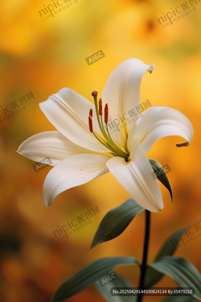 纯白百合绽放秋日背景