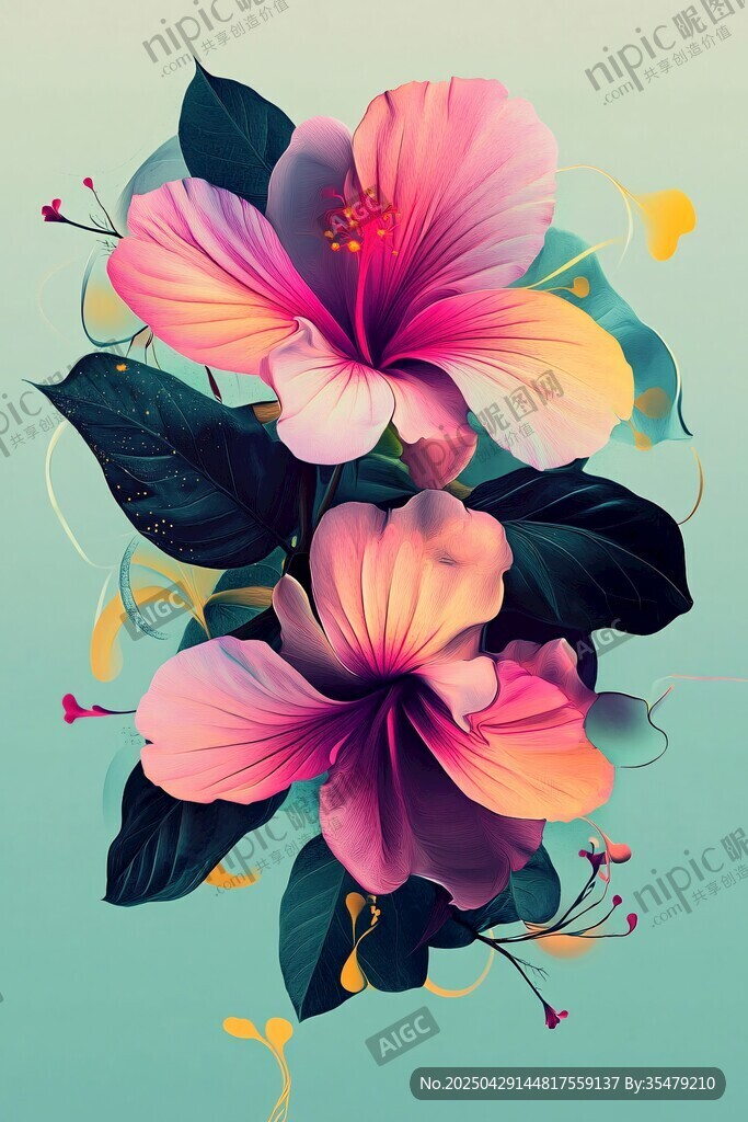 梦幻双槿花插画