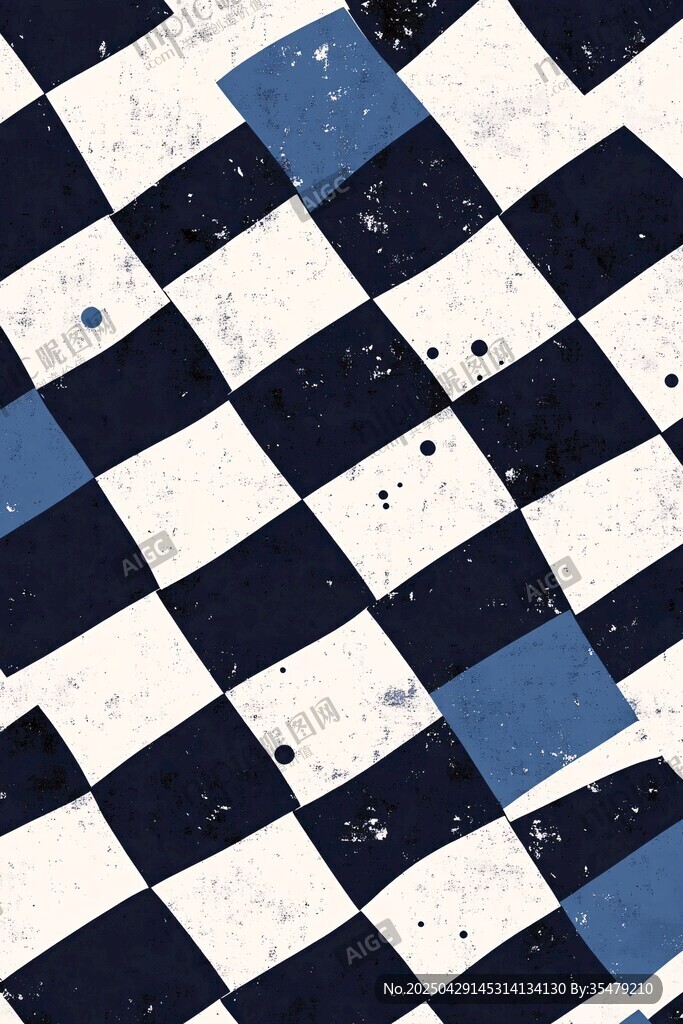 蓝白棋盘格抽象艺术图案
