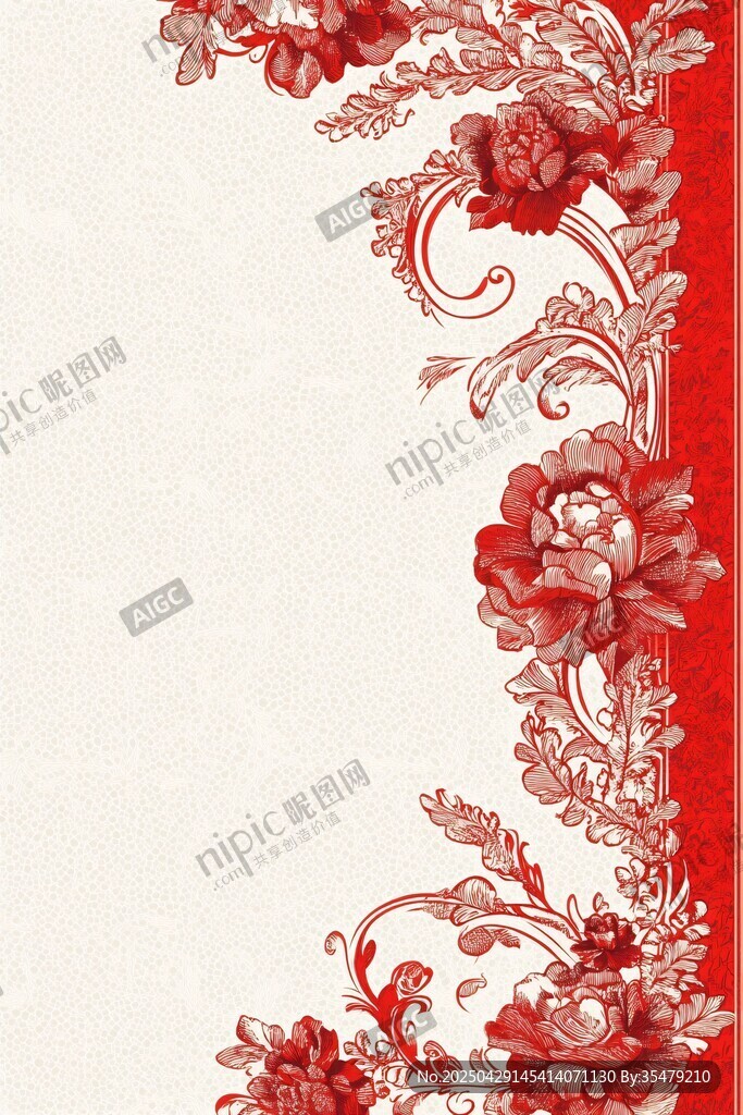 中式红底花卉边框图案