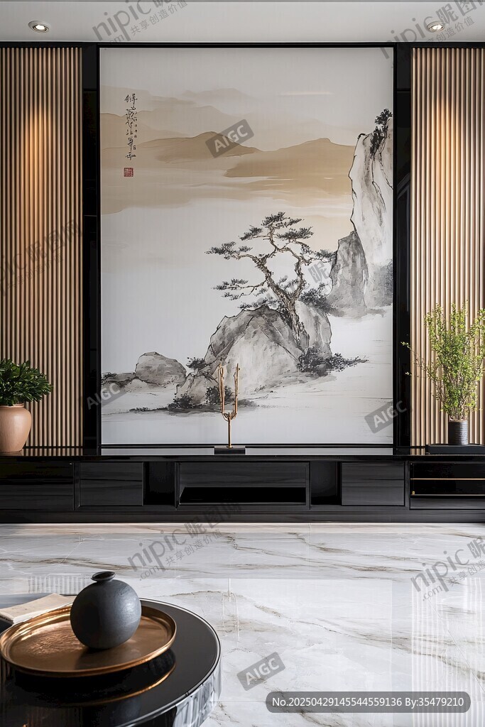 中式客厅水墨山水装饰画