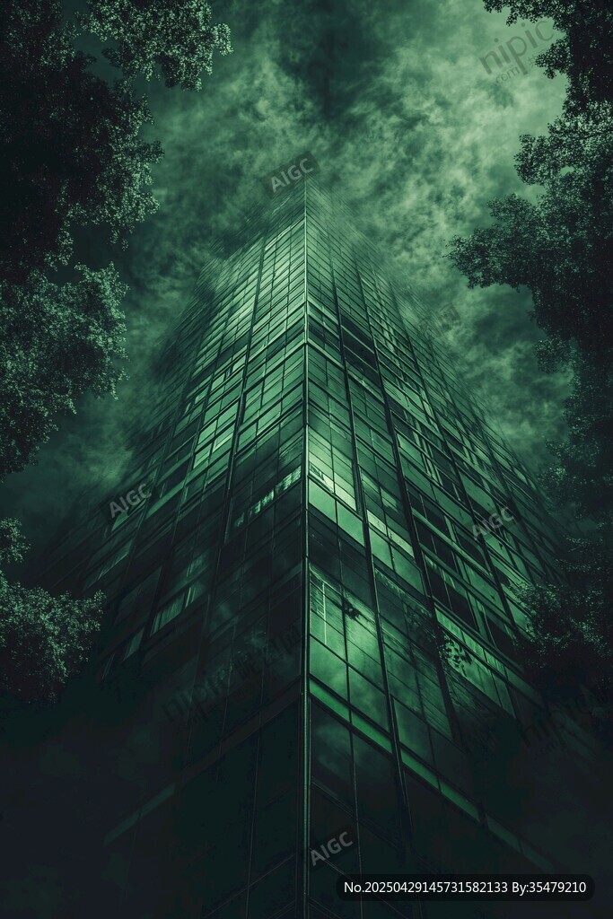 暗夜中矗立的神秘摩天大楼