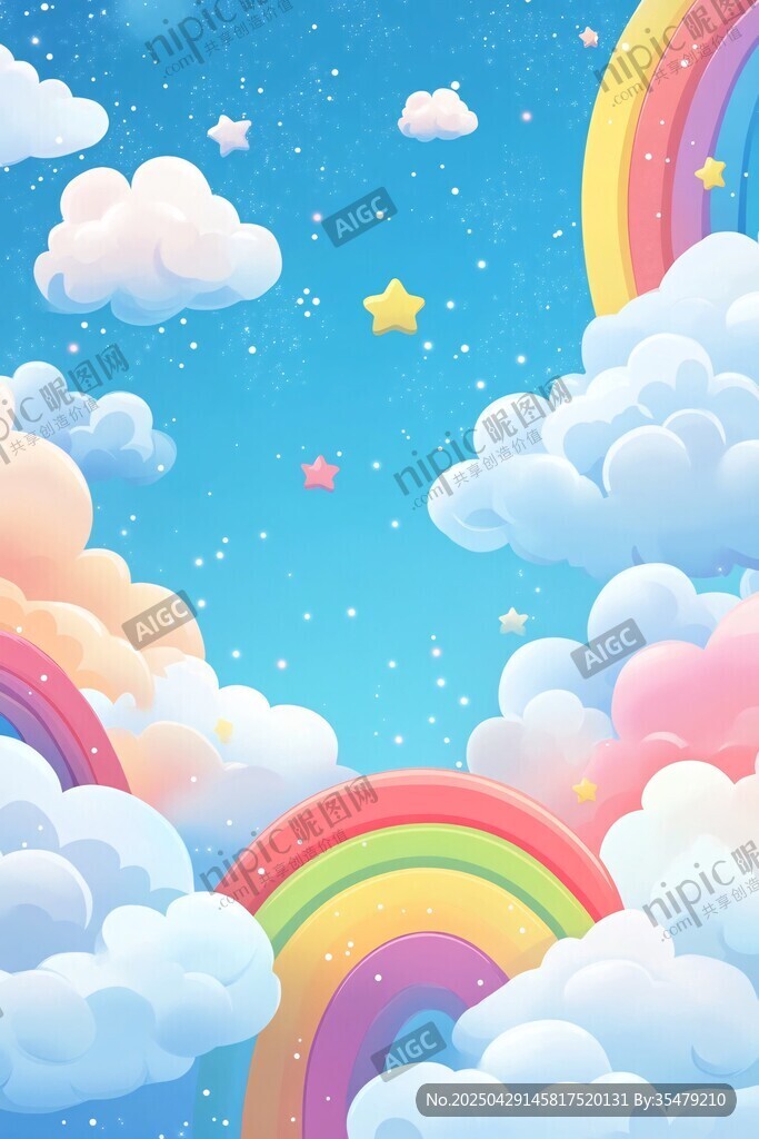 梦幻彩虹云朵星空背景图