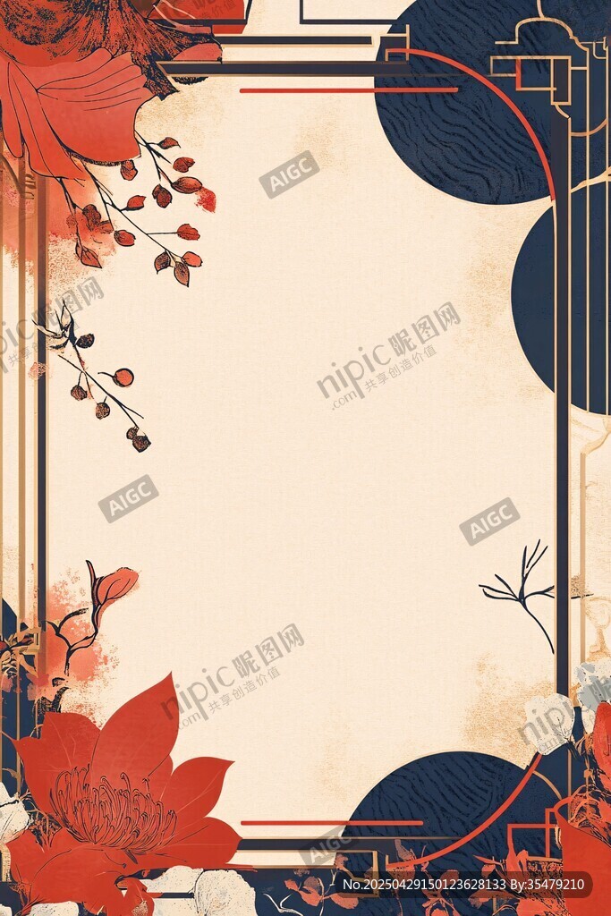 中式花卉边框古风背景图