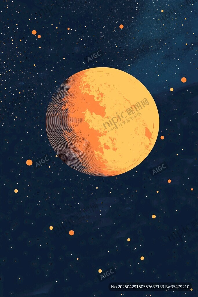梦幻橙色星球闪耀星空