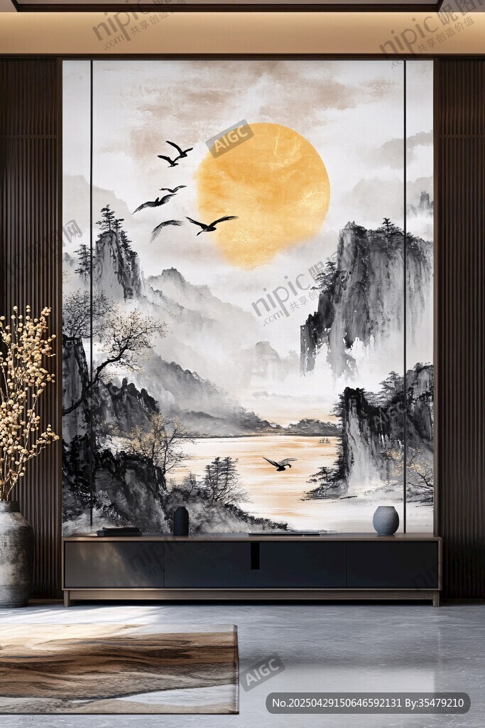 中式山水壁画 营造宁静氛围