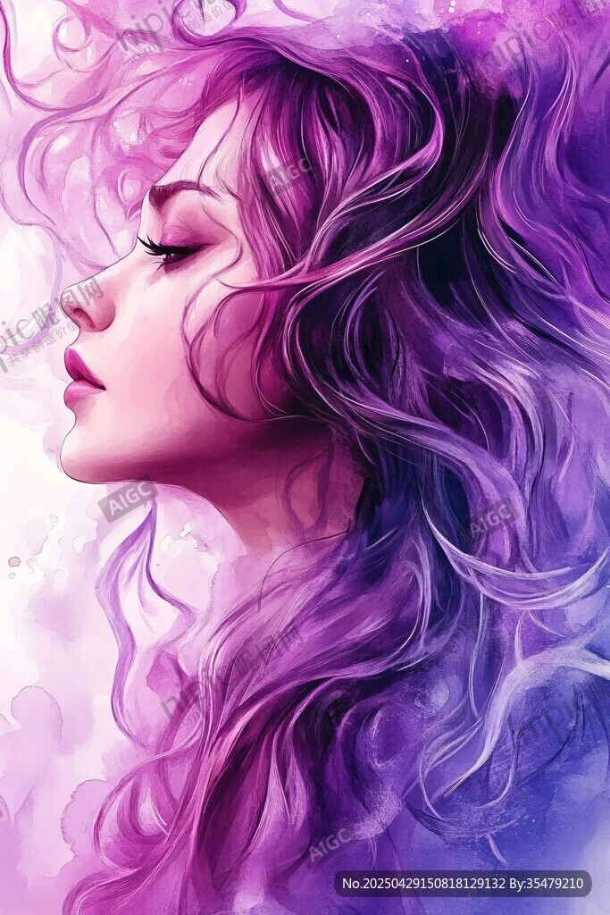 梦幻紫发少女的唯美侧颜
