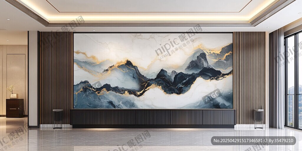中式客厅大气山水背景墙