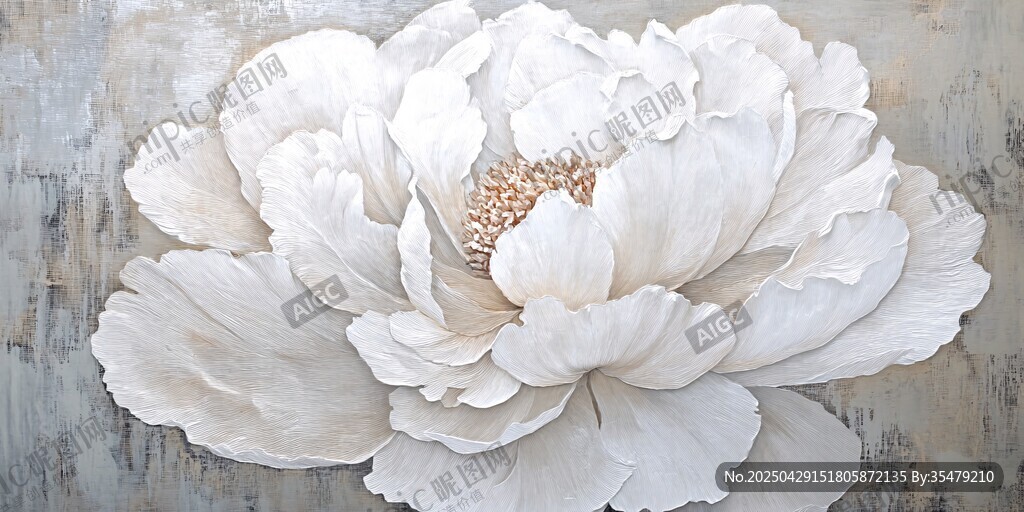 白色立体牡丹花艺术画