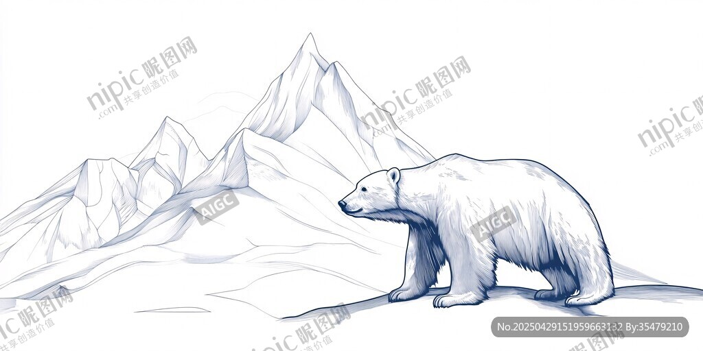 北极白熊立于雪山之畔