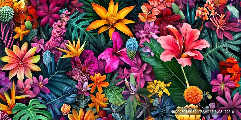 缤纷热带花卉绚丽绽放