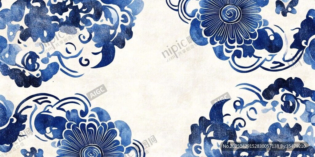 青花瓷花卉图案纹理背景