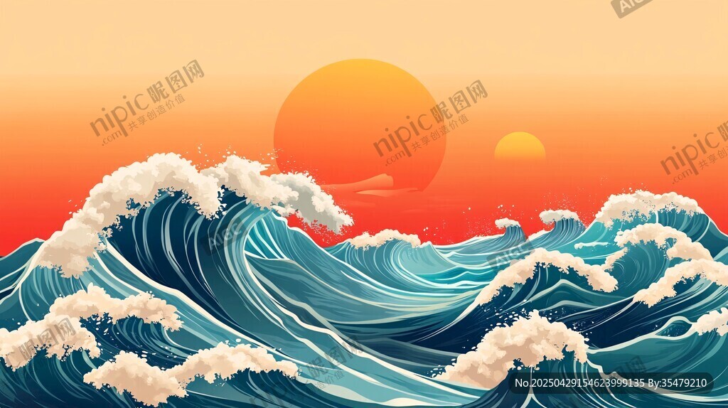 夕阳下的汹涌海浪