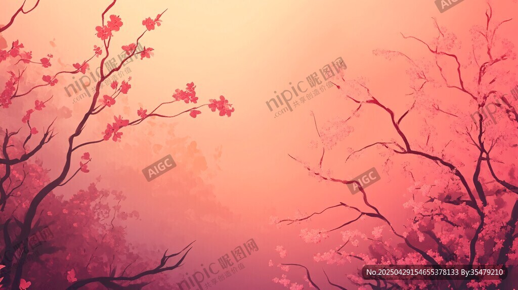 梦幻粉紫调春日繁花景致