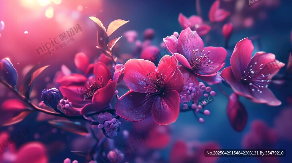 梦幻紫粉花朵绽放美景