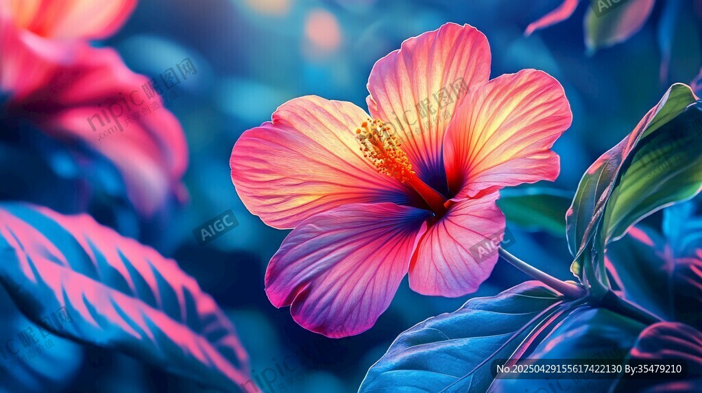 梦幻绚丽的绽放木槿花