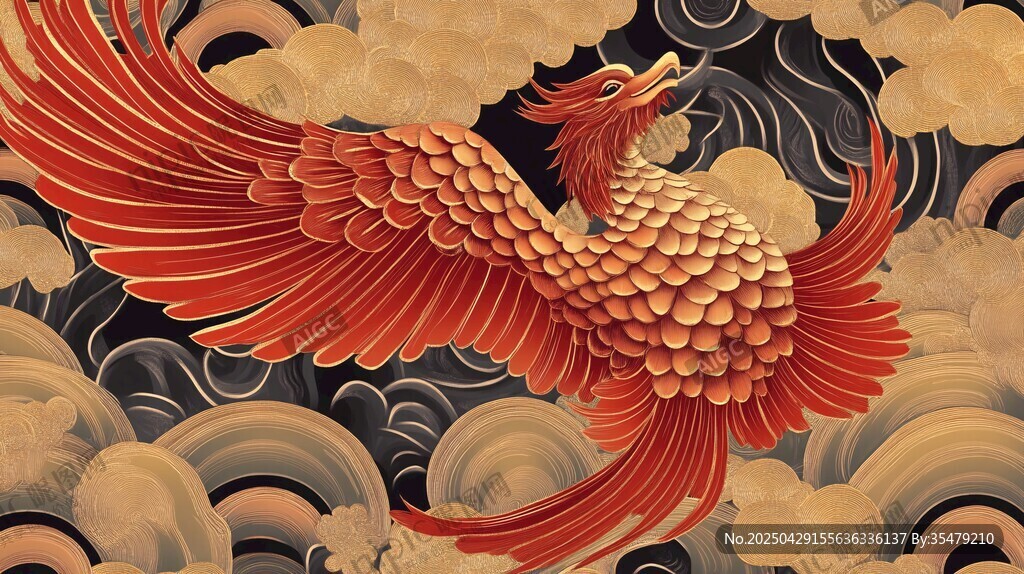 中式凤凰展翅祥瑞图景