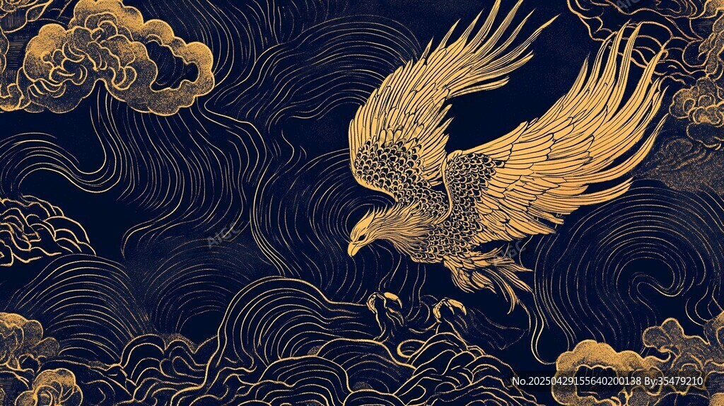 金鹏展翅于云浪之间