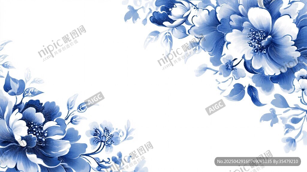 青花瓷花卉图案装饰元素