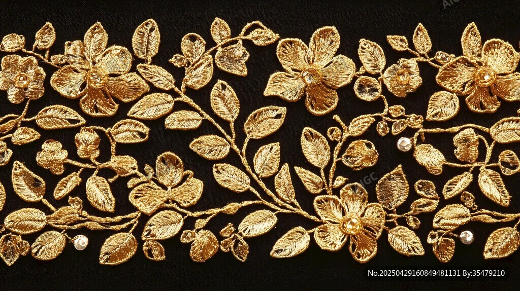 金色花卉刺绣花边装饰