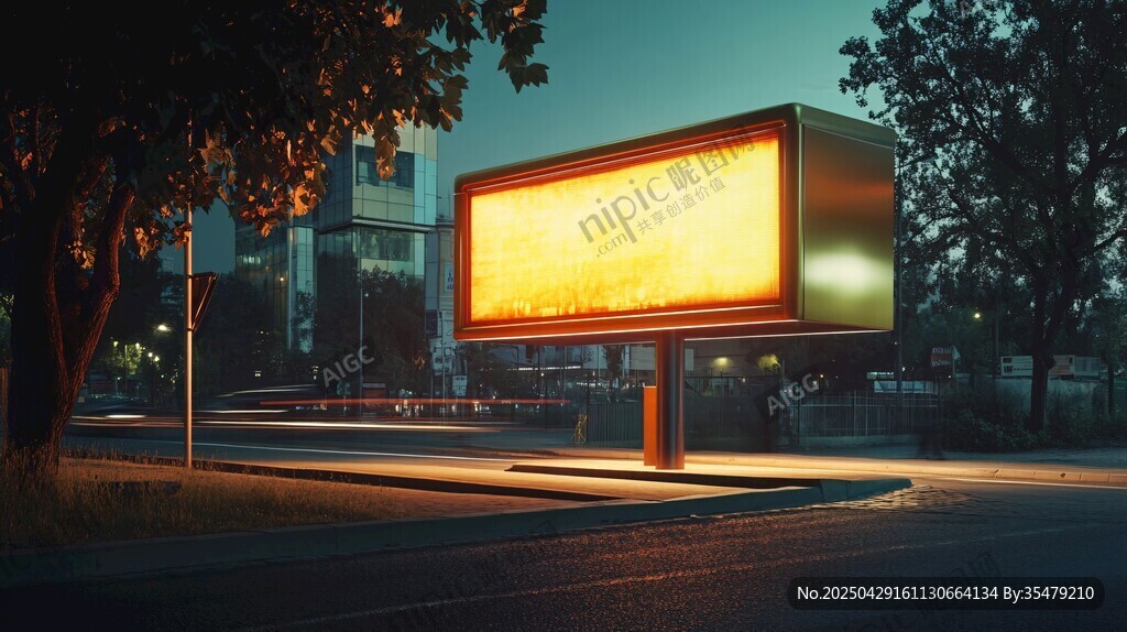 夜幕下的城市发光广告牌