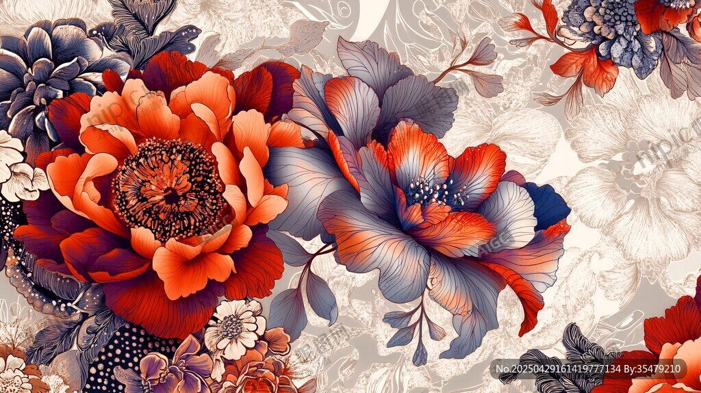 复古花卉图案精美装饰画