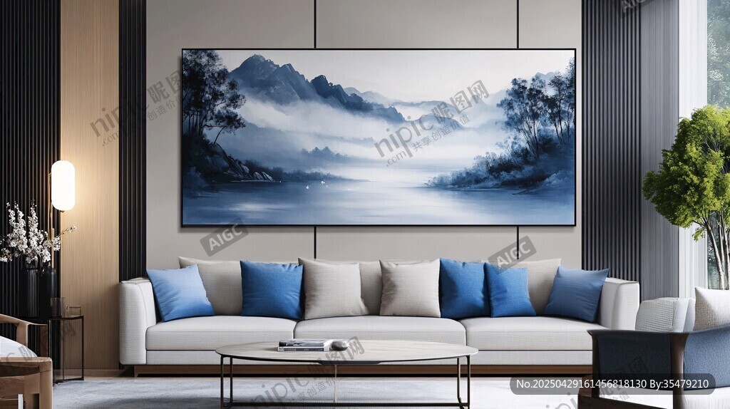 中式客厅里的山水装饰画
