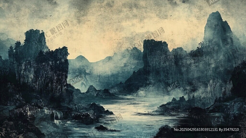 水墨山水间的静谧诗意画卷