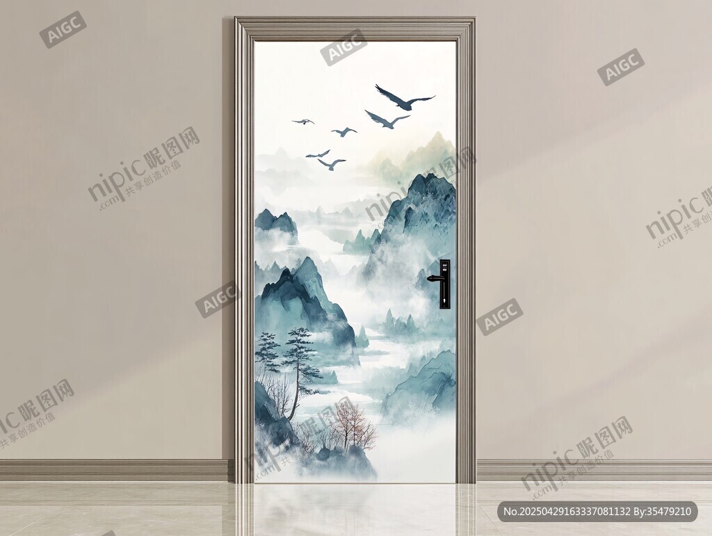 中式山水门画意境悠然