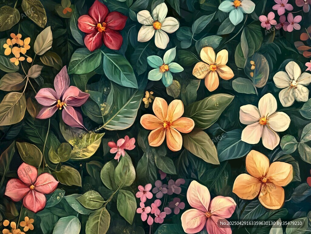 多彩花卉与绿叶的梦幻组合