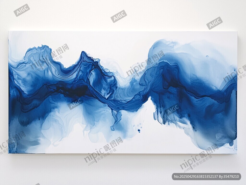 蓝色水墨抽象艺术画作