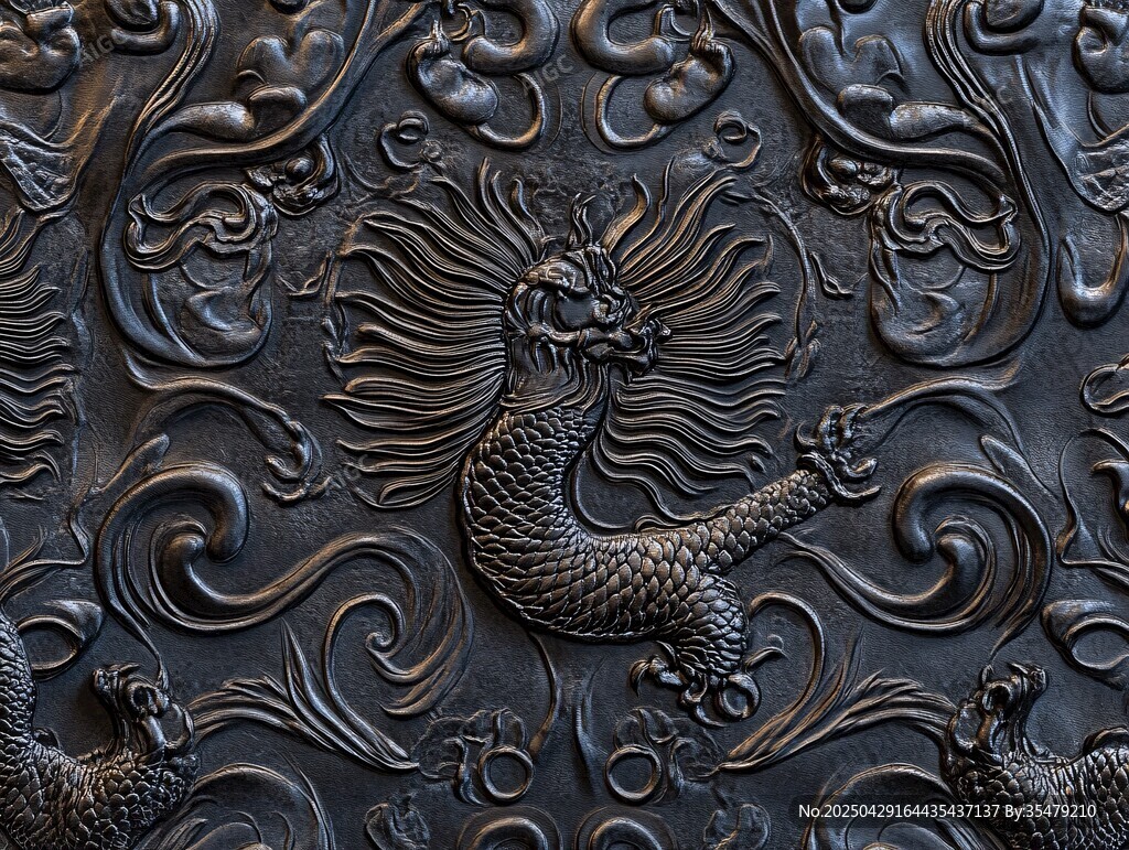 中式浮雕麒麟花纹装饰