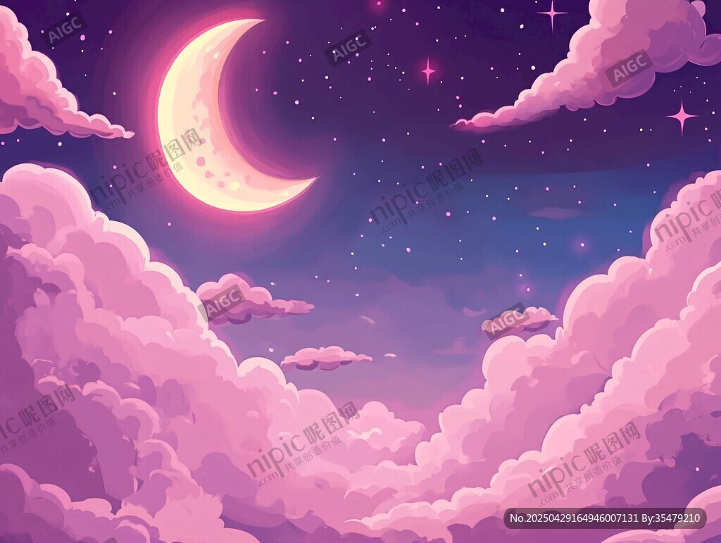 梦幻月夜下的浪漫云朵