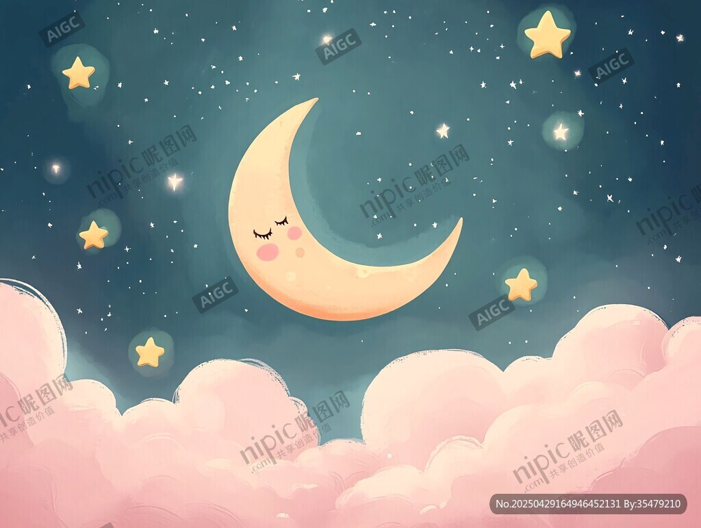 梦幻夜空下的微笑月牙