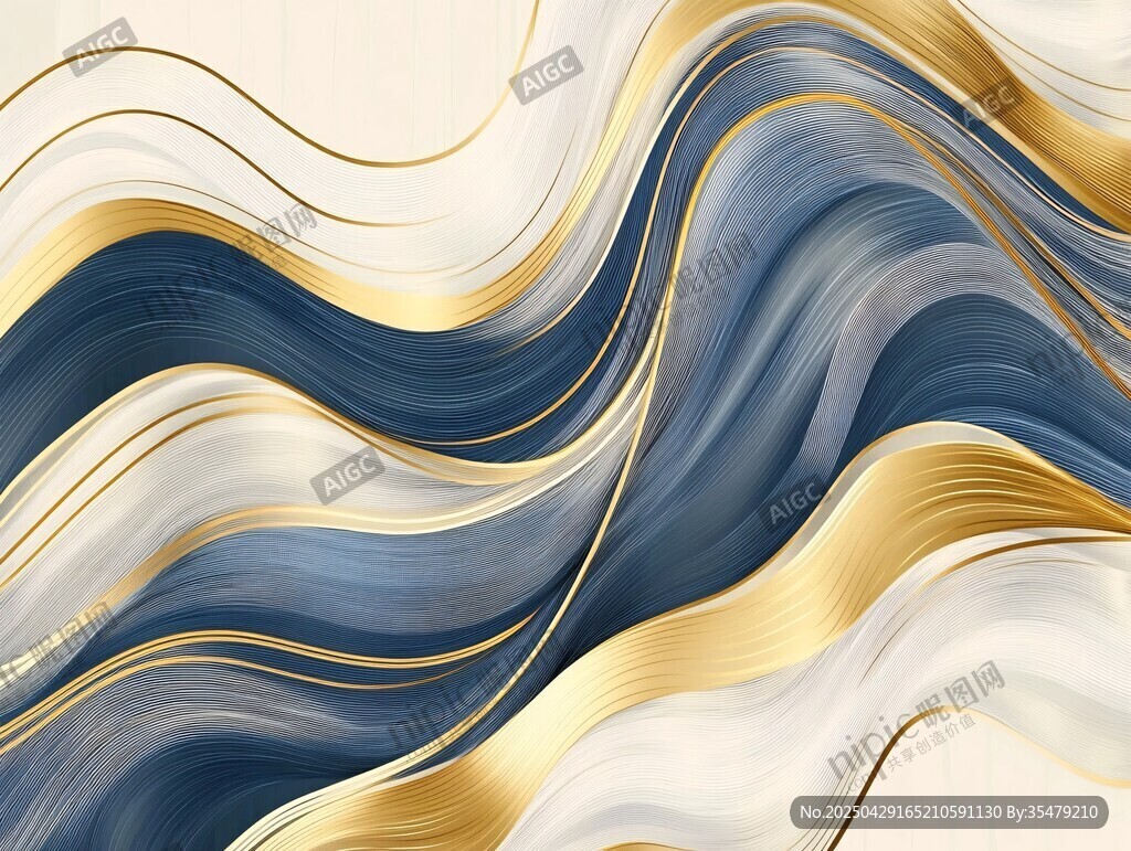 蓝金流体艺术抽象背景图