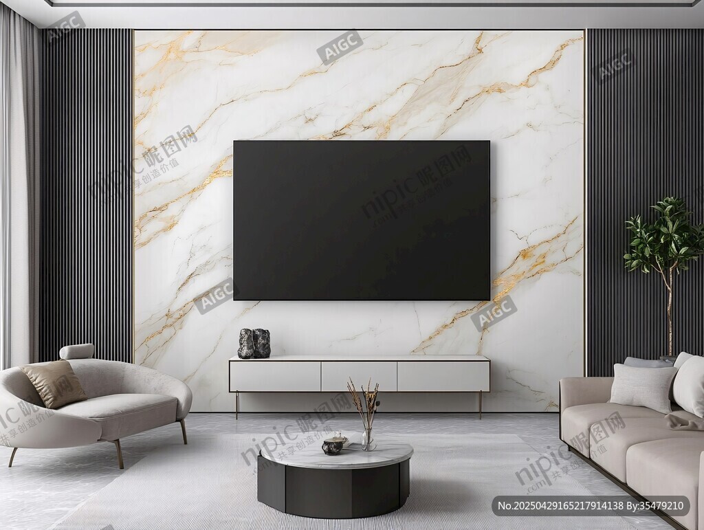 现代简约大理石背景墙客厅