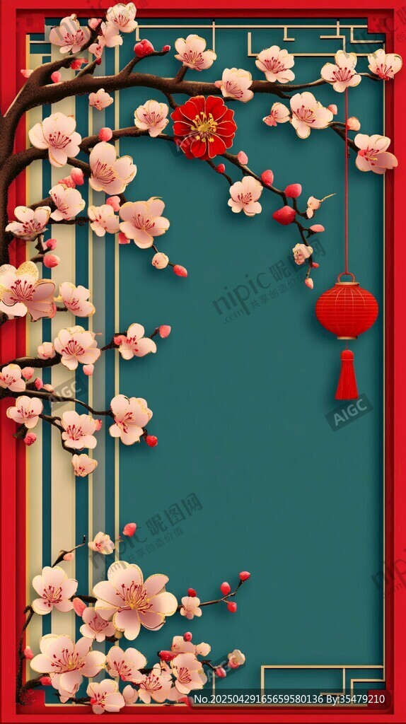中式新春梅花装饰背景图