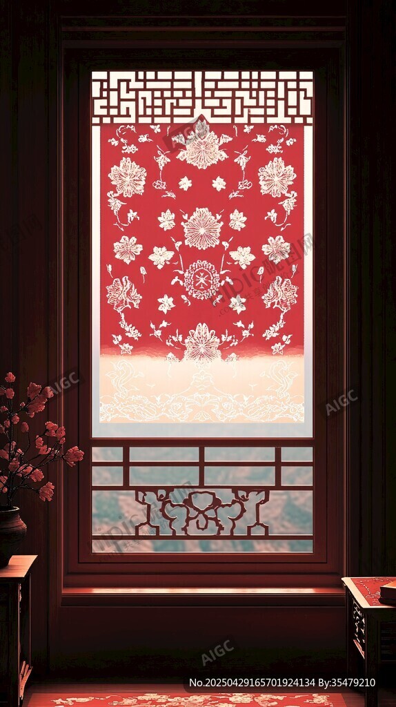 中式古典窗棂上的精美花纹