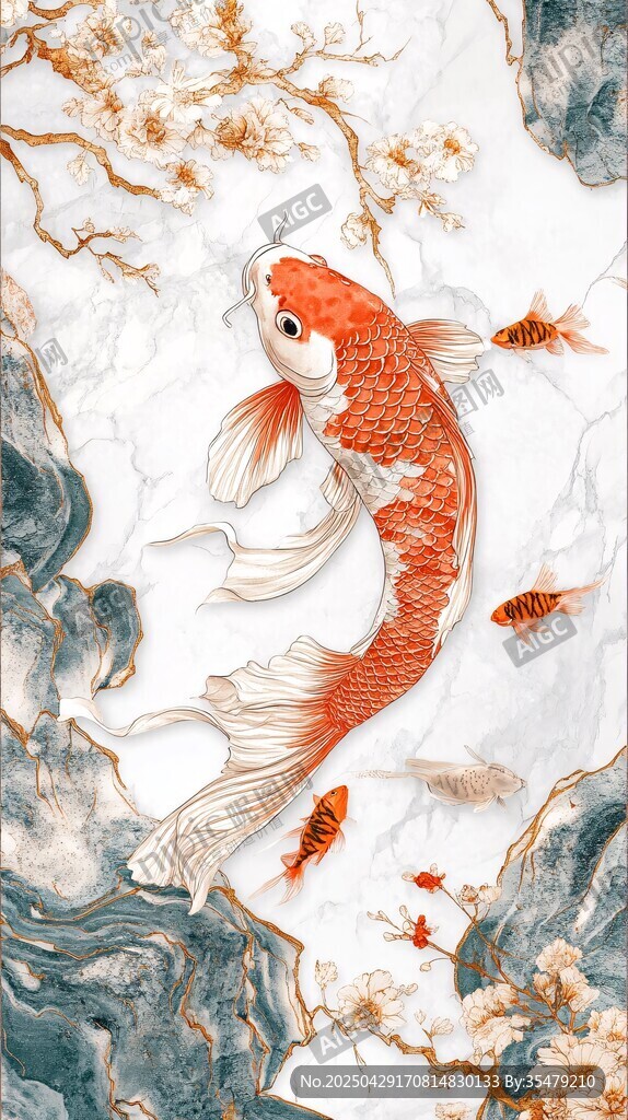 锦鲤戏于繁花流水间
