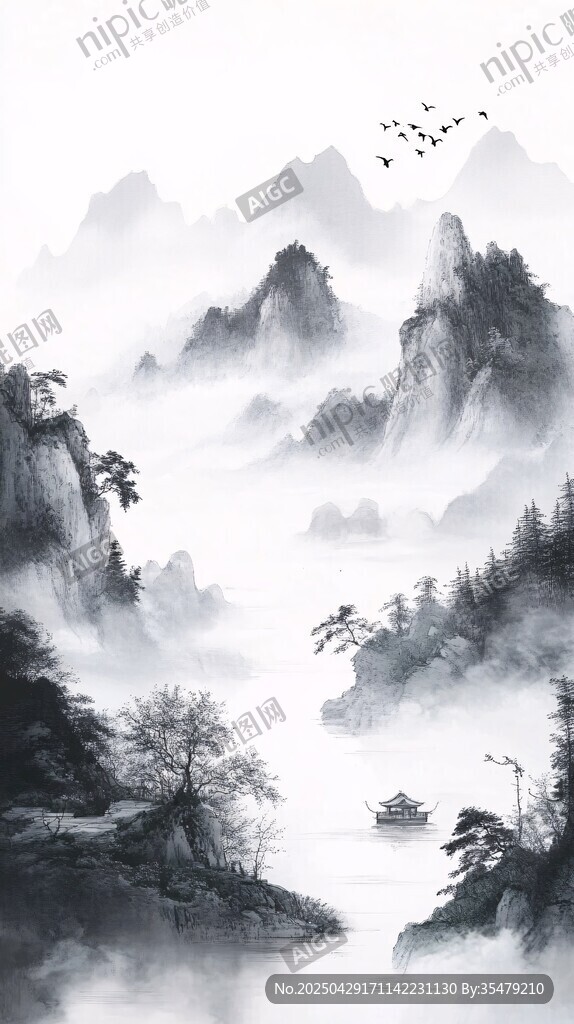 水墨山水间的诗意景致