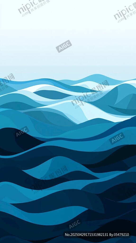 蓝色海洋波浪抽象插画