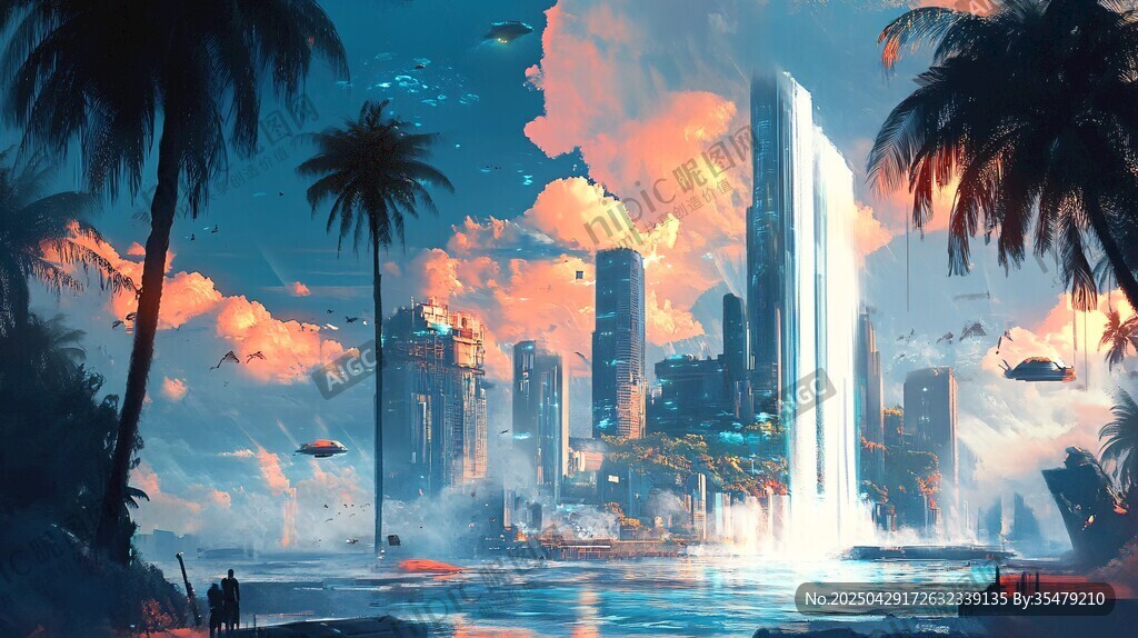 梦幻海滨未来都市景象