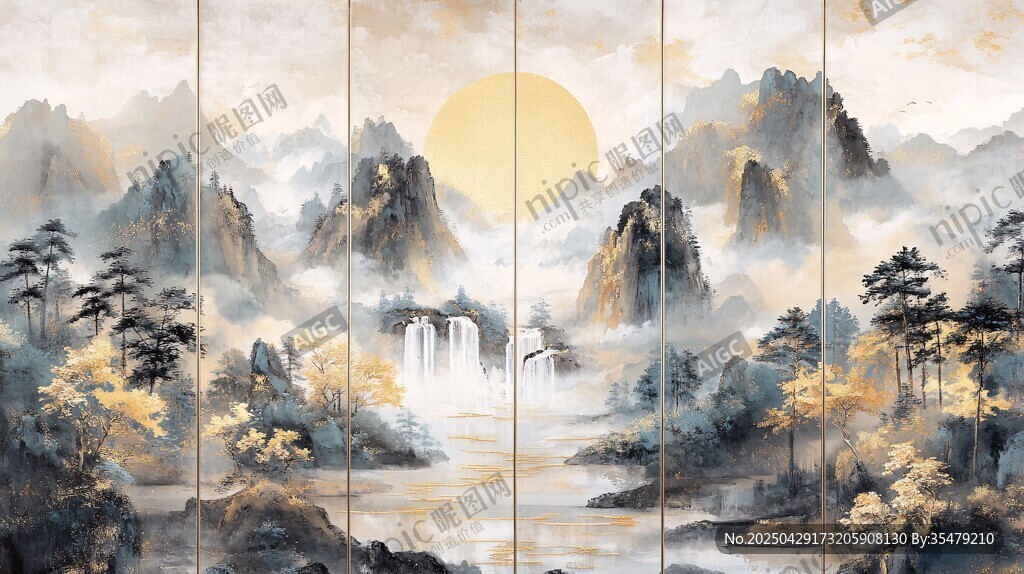 中式山水屏风画 壮美风光