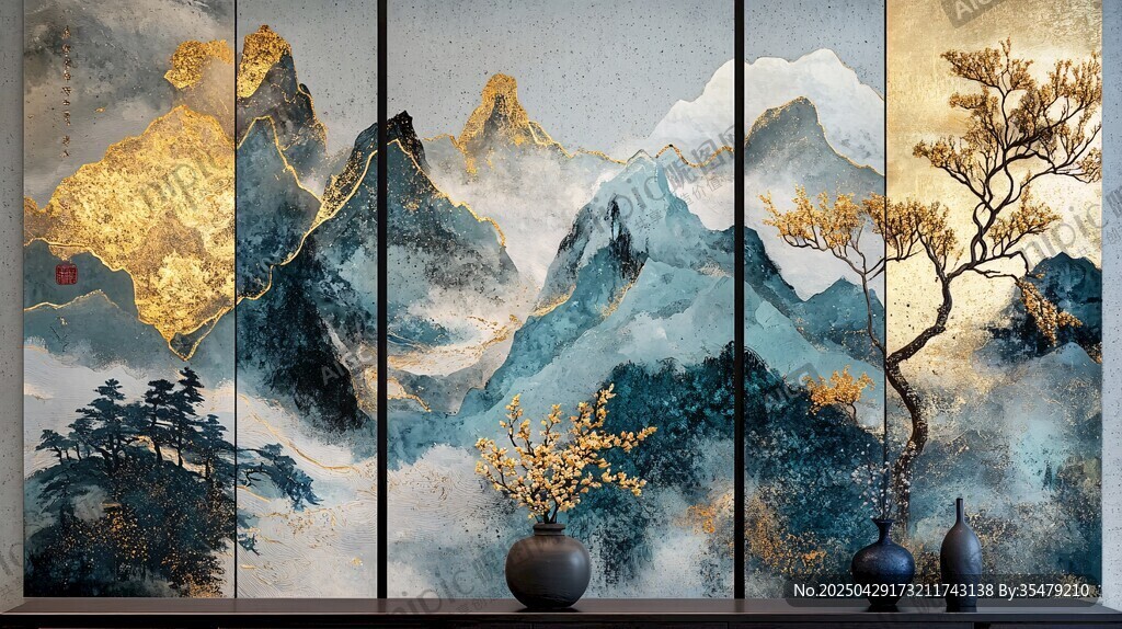 中式山水屏风雅致装饰画