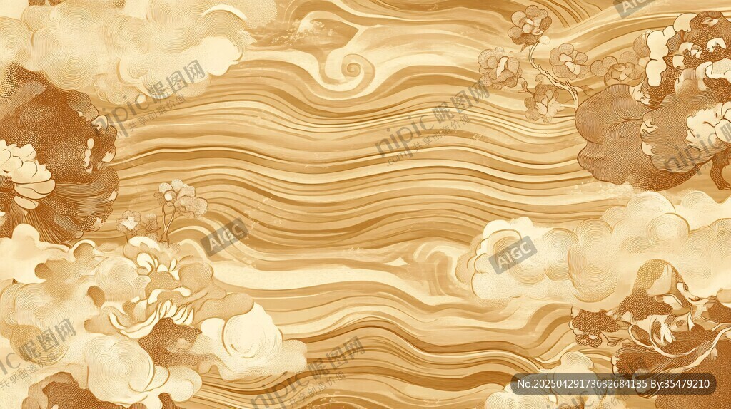 金色云浪国风背景图