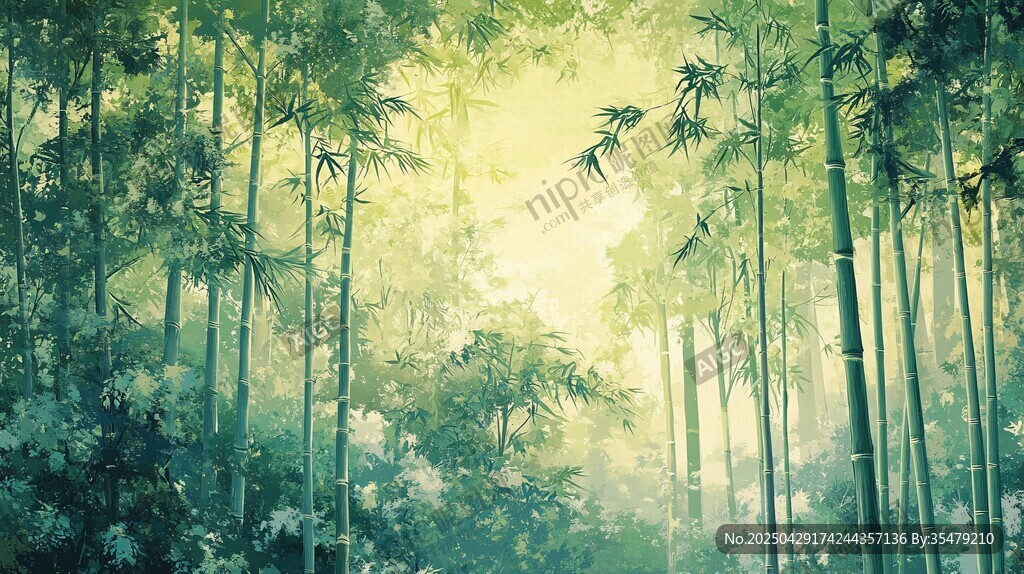 梦幻竹林阳光洒落之景