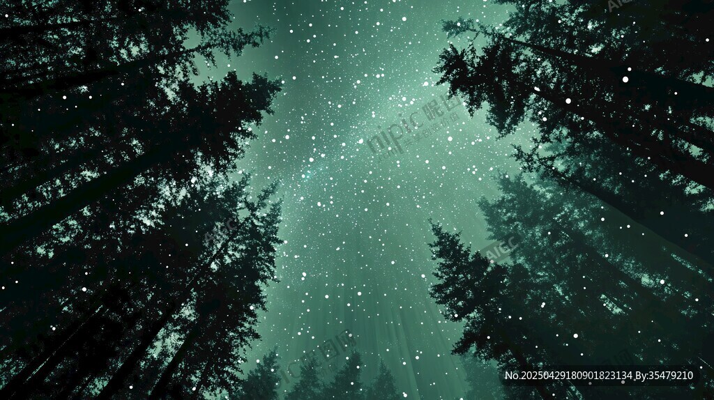 森林夜空繁星闪烁景象