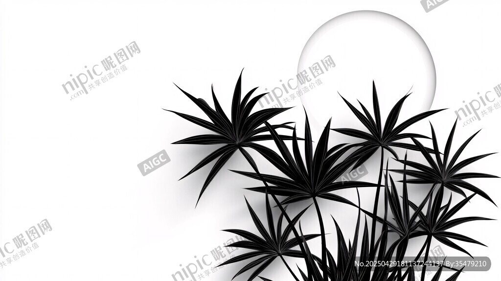 简约黑白风植物与圆形元素