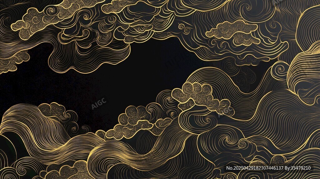 黑金中式云纹装饰背景图