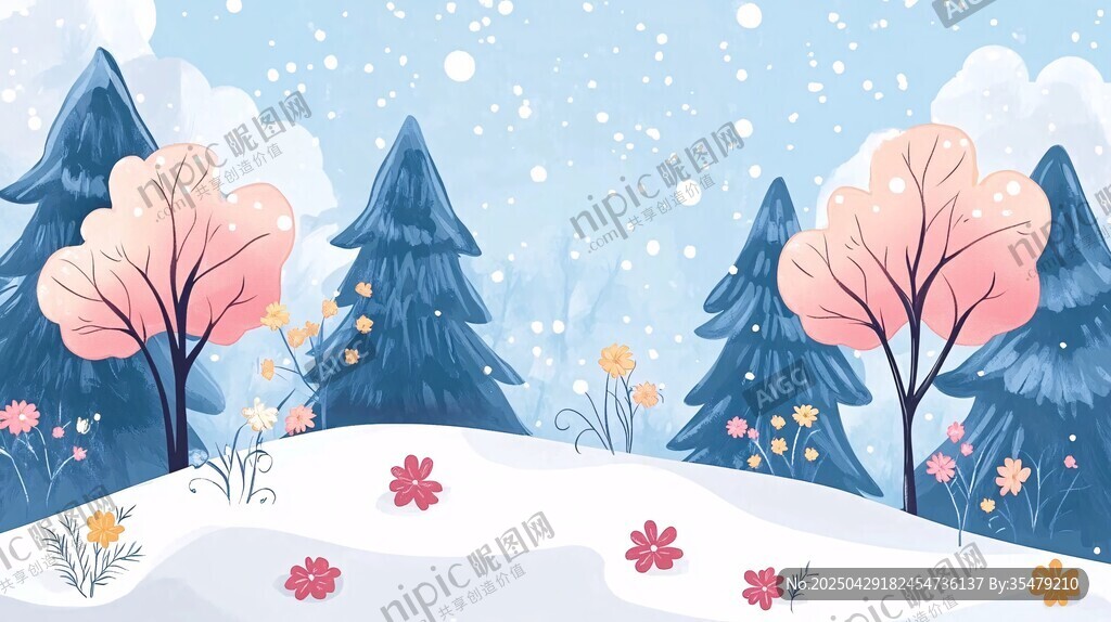 冬日雪林繁花景致